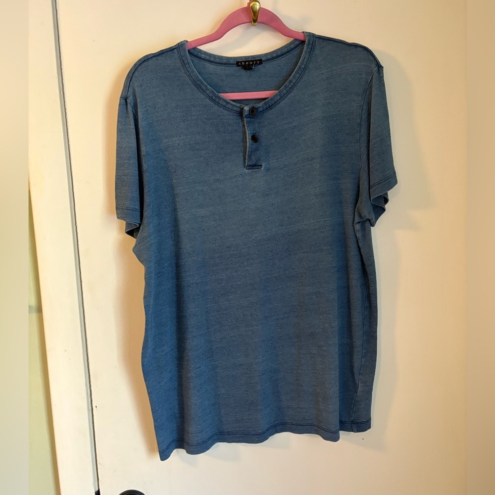 Theory Blue Short Sleeve Henley Shirt